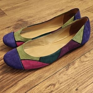 Suede Patchwork Ballet Flats Nine West Womens 8 Y2K Funky Leather Statement Boho